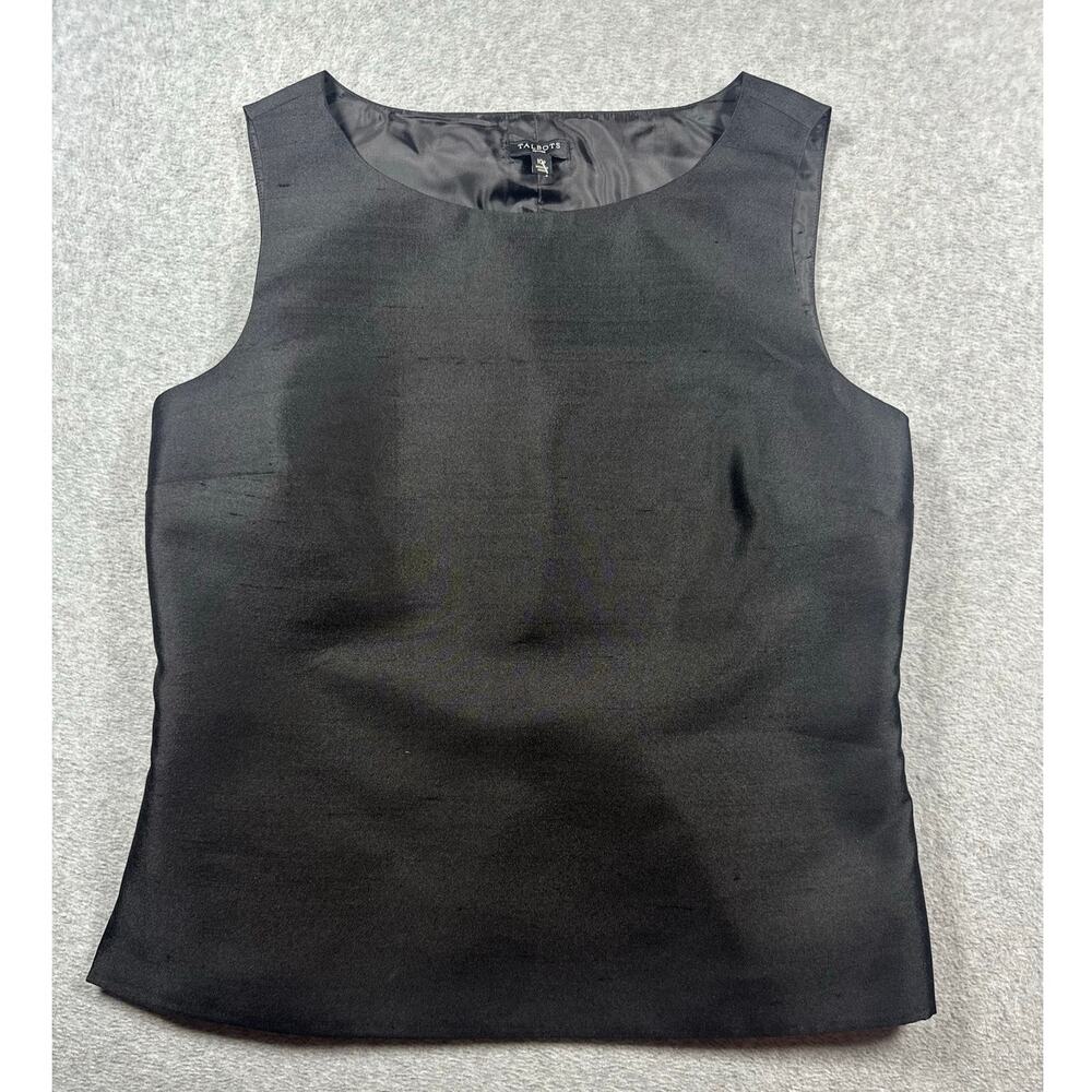 Talbots Blouse Top Women's Size 10P Black Silk Shantung Sleeveless Round Neck